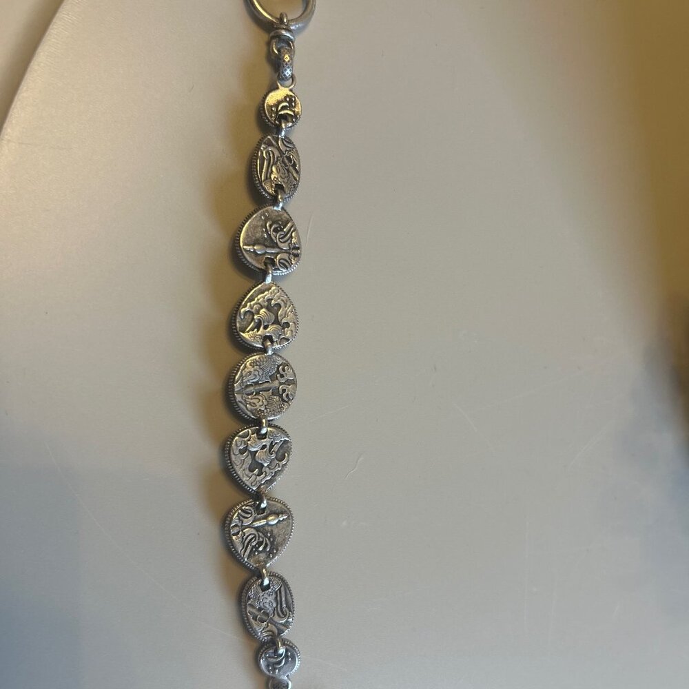 Lucky Brand Dark Red Women's Distressed Silvertone toggle bracelet Boho style - Picture 6 of 8